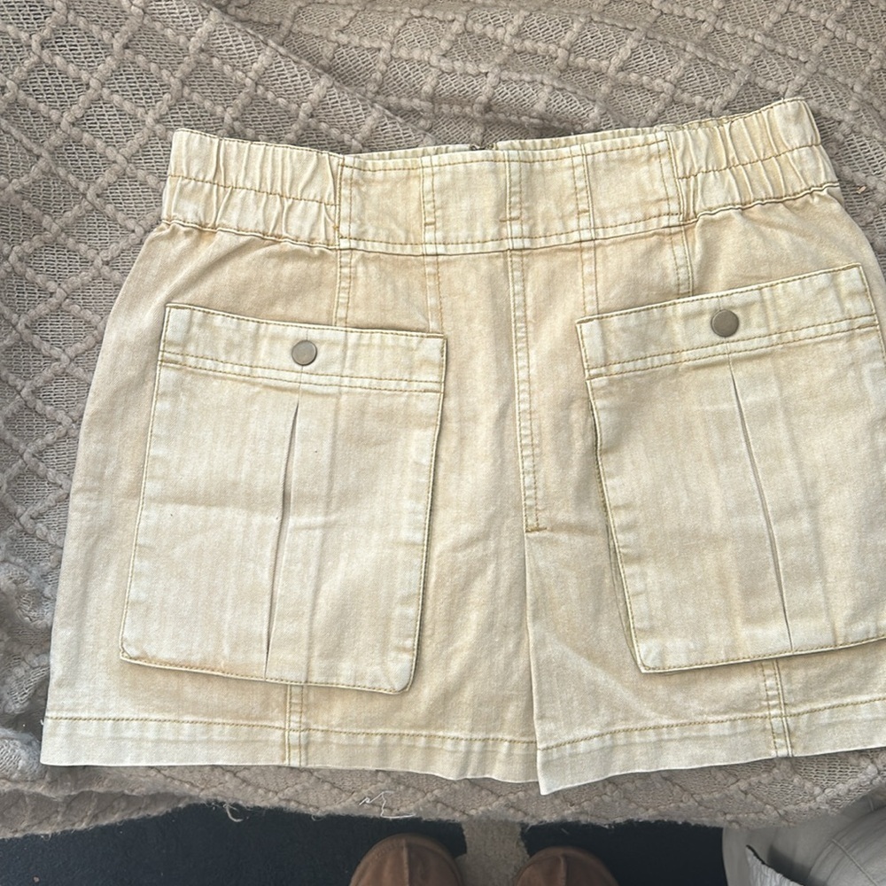 Free People Cargo Mini Skirt Denim Wash Yellow Utility 6 Y2K Streetwear Grunge - Picture 5 of 14